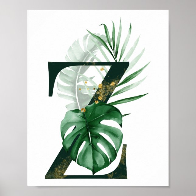 Decorative Letter Z with tropical leaves Poster (Front)