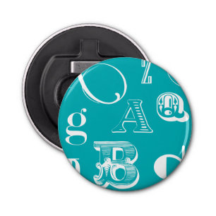 Decorative Letters on Blue Background Bottle Opener