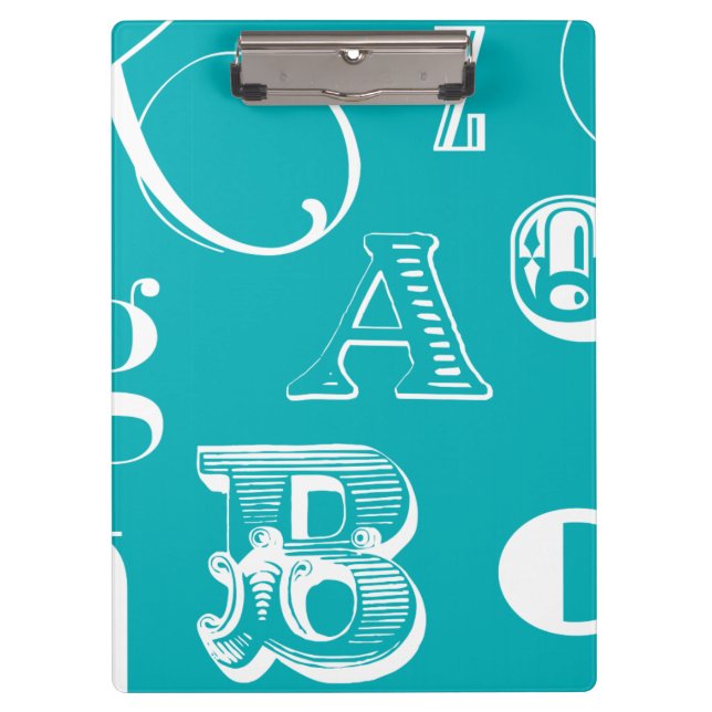 Decorative Letters on Blue Background Clipboard (Front)