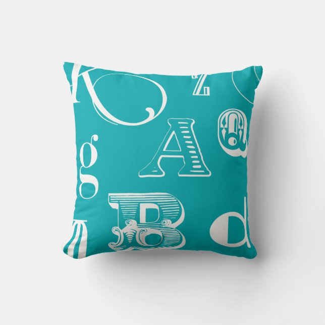 Decorative Letters on Blue Background Cushion (Front)