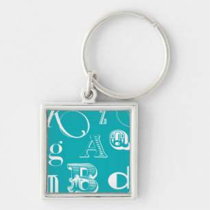 Decorative Letters on Blue Background Key Ring