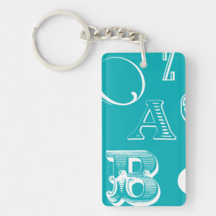 Decorative Letters on Blue Background Key Ring