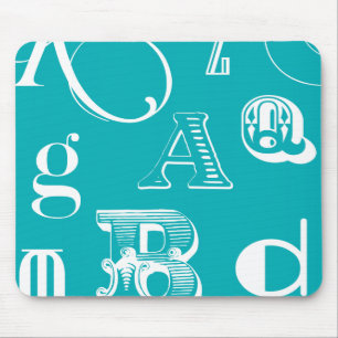 Decorative Letters on Blue Background Mouse Pad