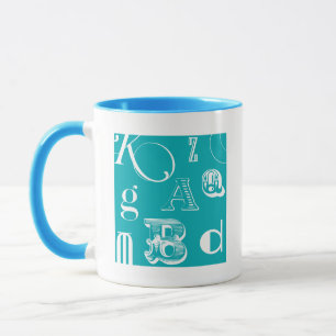 Decorative Letters on Blue Background Mug
