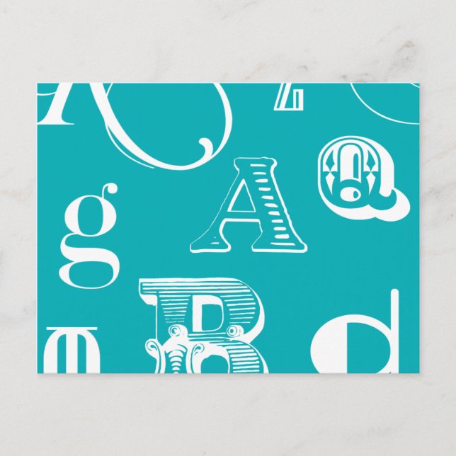 Decorative Letters on Blue Background Postcard (Front)