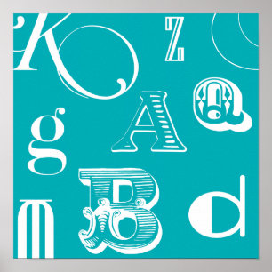 Decorative Letters on Blue Background Poster