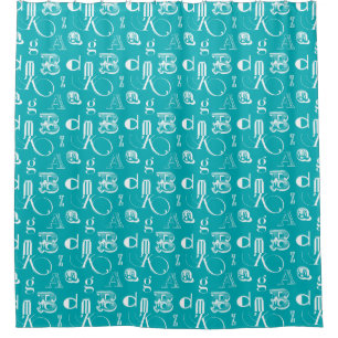 Decorative Letters on Blue Background Shower Curtain