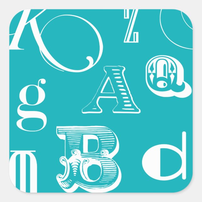Decorative Letters on Blue Background Square Sticker (Front)