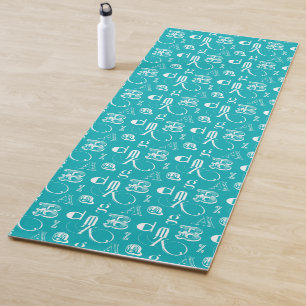 Decorative Letters on Blue Background Yoga Mat