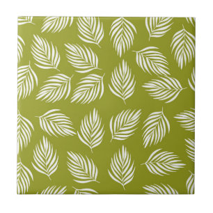 Decorative Lime Green Leaves Pattern Ceramic Tile