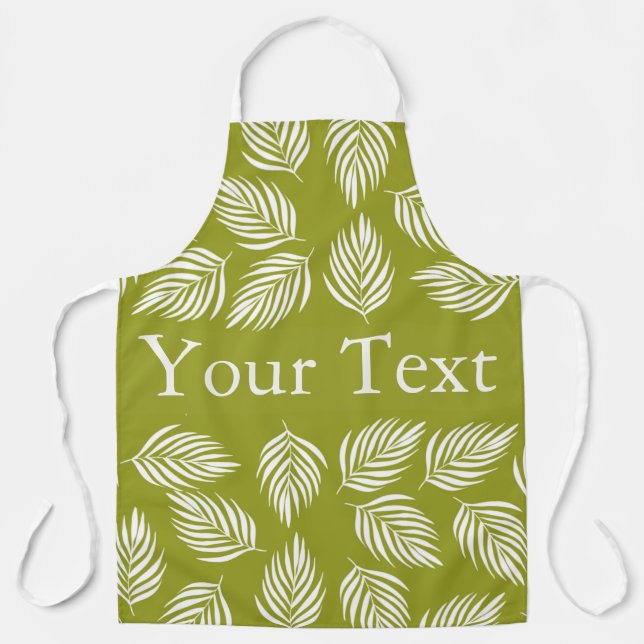 Decorative Lime Green Leaves Pattern Custom Text Apron (Front)