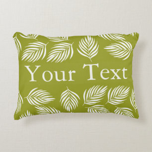 Decorative Lime Green Leaves Pattern Custom Text Cushion