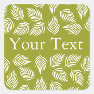 Decorative Lime Green Leaves Pattern Custom Text Square Sticker