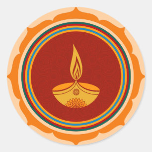 Decorative Lotus Diwali Design Classic Round Sticker