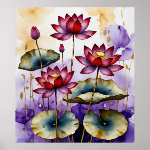 Decorative Lotus Flowers #1 Poster