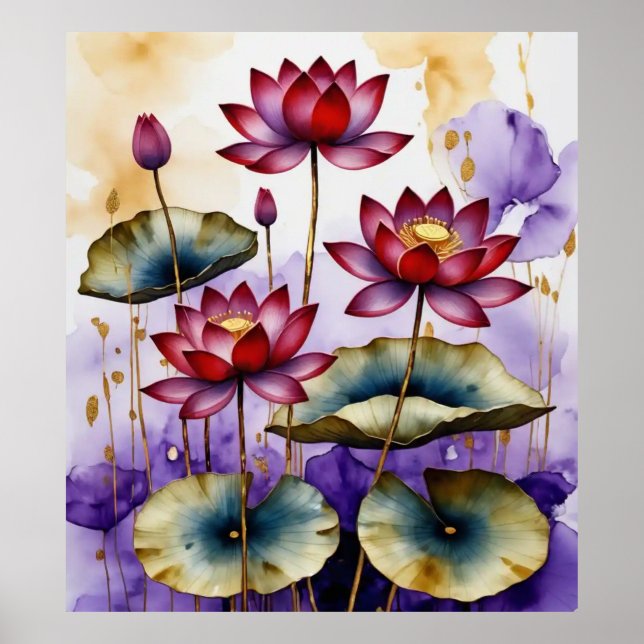 Decorative Lotus Flowers #1 Poster (Front)