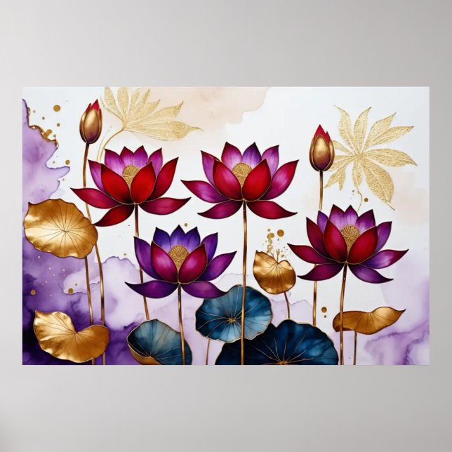 Decorative Lotus Flowers #2 Poster (Front)