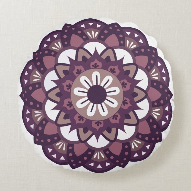 Decorative Magenta Flower Mandala Round Cushion (Front)