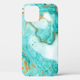 Decorative marble texture. Abstract painting. Turq iPhone 12 Case