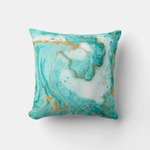 Decorative marble texture. Abstract painting. Turq Cushion