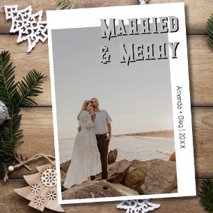 Decorative Married and Merry Modern Light Grey Holiday Card