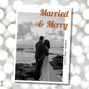 Decorative Married & Merry Modern Gingerbread Text Holiday Card