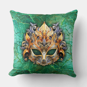 Decorative Mask on Bright GreenThrow Pillow