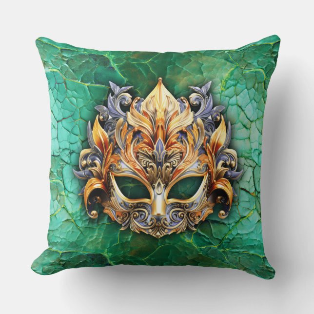 Decorative Mask on Bright GreenThrow Pillow (Front)