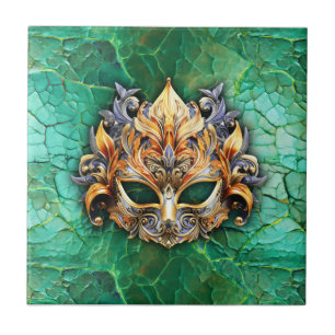 Decorative Mask on Bright GreenThrow Pillow Ceramic Tile