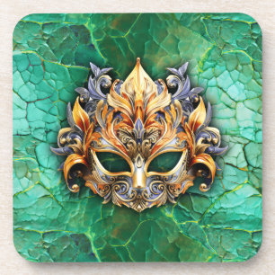 Decorative Mask on Bright GreenThrow Pillow Coaster