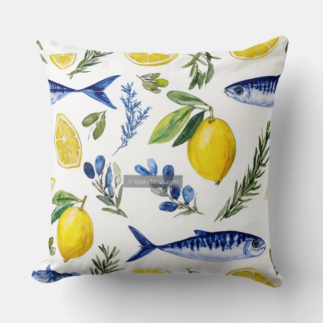 Decorative Mediterranea Summer Patter Throw Pillow (Front)