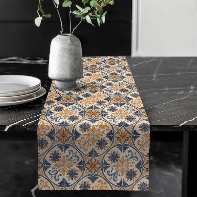 Decorative Mediterranean Intricate Tile Designs Long Table Runner (Decorative Mediterranean Intricate Tile Designs Long Table Runner)