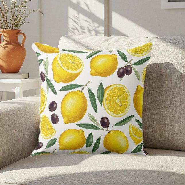 Decorative Mediterranean Lemon and Olive Pattern  Cushion (Creator Uploaded)