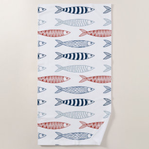 Decorative Mediterranean Sardines Fish Pattern Beach Towel