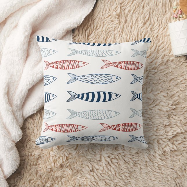 Decorative Mediterranean Sardines Fish Pattern Cushion (Blanket)