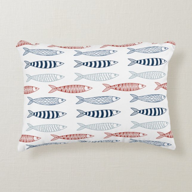 Decorative Mediterranean Sardines Fish Pattern Cushion (Front)