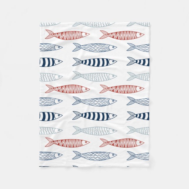 Decorative Mediterranean Sardines Fish Pattern Fleece Blanket (Front)