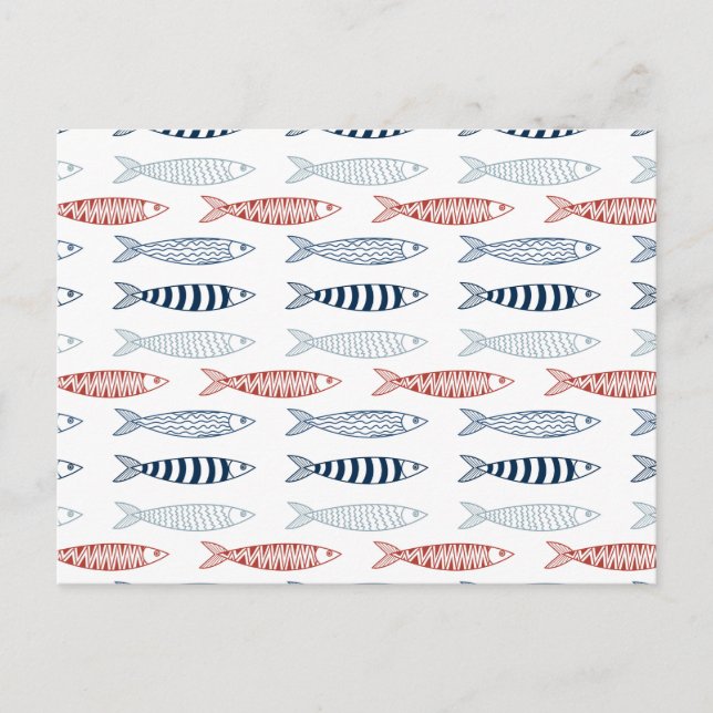 Decorative Mediterranean Sardines Fish Pattern Holiday Postcard (Front)