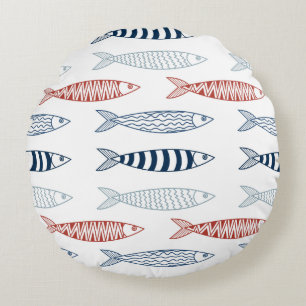 Decorative Mediterranean Sardines Fish Pattern Round Cushion