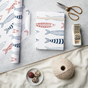 Decorative Mediterranean Sardines Fish Pattern Wrapping Paper