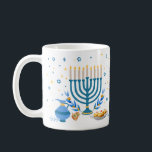 Decorative Menorah Hanukkah Holiday Coffee Mug<br><div class="desc">Celebrate the Festival of Lights with this decorative Chanukah mug. A Hanukkah scene with a menorah, sufganiyot (doughnuts), dreidels, and olive branches is rendered in a watercolor effect. Use at Hanukkah or throughout the year. Available with matching products.</div>