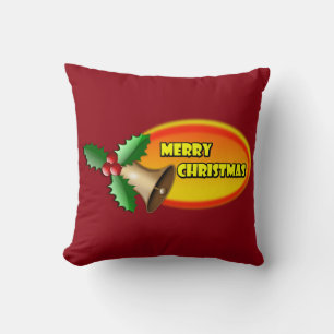 Decorative Merry Christmas holly badge oval text Cushion