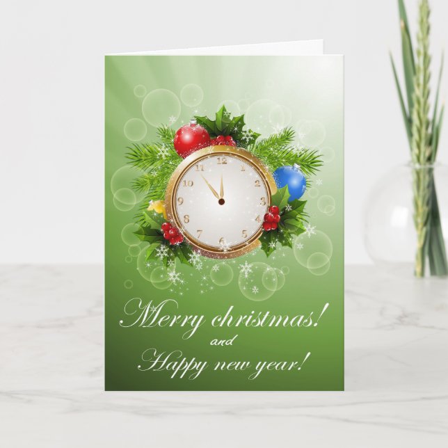 Decorative Merry Christmas & New Year Holiday Card (Front)