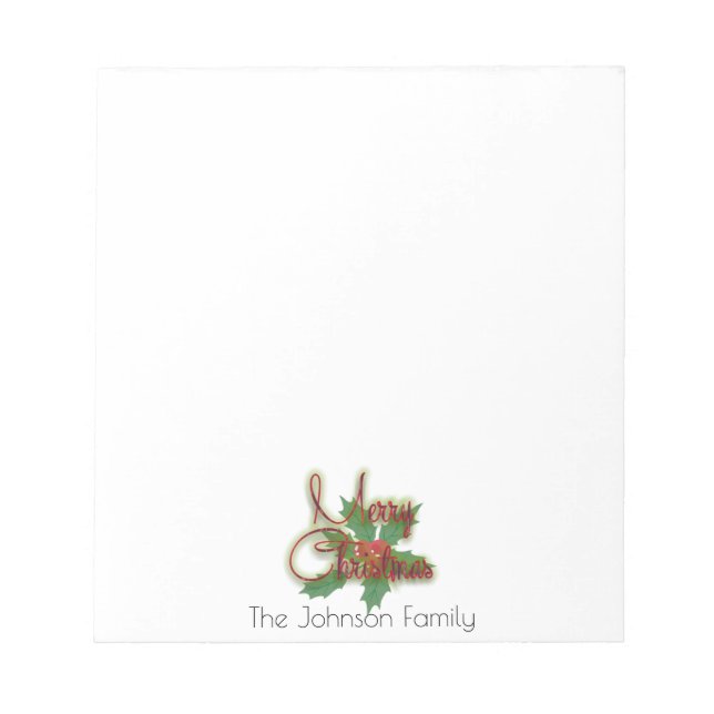 Decorative Merry Christmas Script Personalised Notepad (Front)