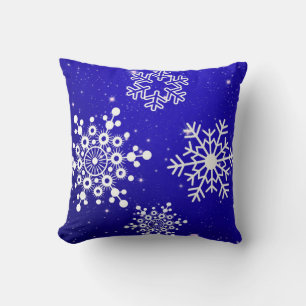 Decorative Merry Christmas Snowflake White Blue Cushion