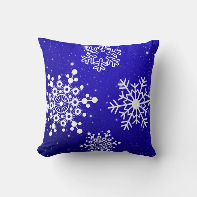 Decorative Merry Christmas Snowflake White Blue Cushion (Front)