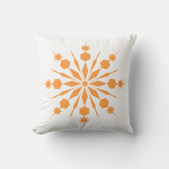 Decorative Merry Christmas Snowflake White Orange Cushion (Front)