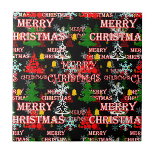 Decorative Merry Christmas Text Pattern Design Ceramic Tile