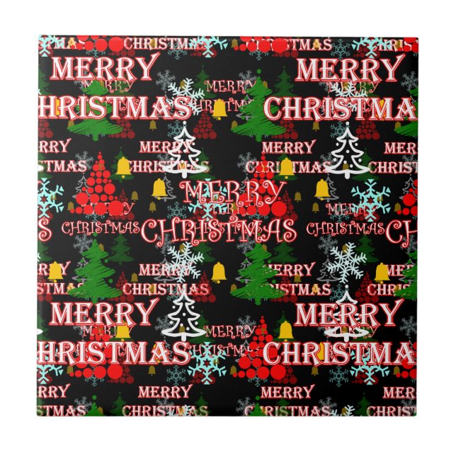 Decorative Merry Christmas Text Pattern Design  Ceramic Tile (Front)