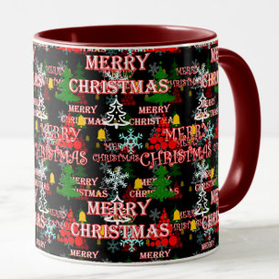 Decorative Merry Christmas Text Pattern Design Mug